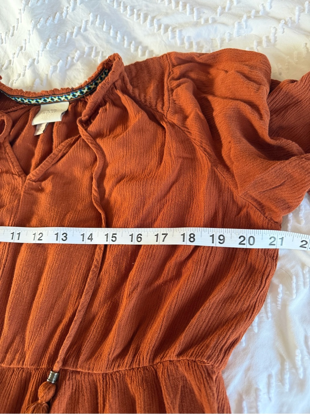 Knox Rose Boho Peasant Dress Women Size Large Terracotta Rust Gauze Ruffle Midi - Picture 4 of 8